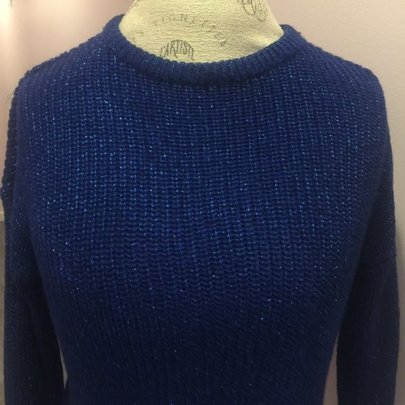 Size S American Apparel Blue Metallic Fisherman Sweater - Picture 4 of 15